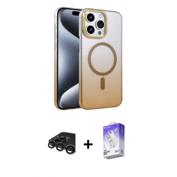 MARSİLYAN™- iPhone 15 Pro Max Kılıf Ahenk Doku Özel Seri - Siyah Bilvis 5in1 3D Magic Cam Ekran Koruyucu + Raze Metal Kamera Lens - TMGI
