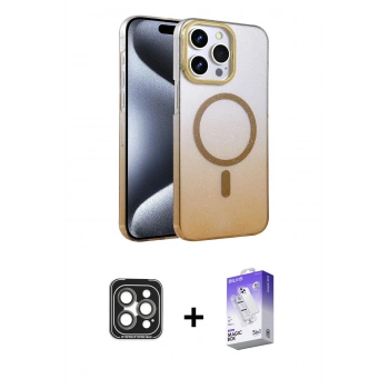 MARSİLYAN™- iPhone 15 Pro Max Kılıf Ahenk Doku Özel Seri - Siyah Bilvis 5in1 3D Magic Cam Ekran Koruyucu + PVD Metal Kamera Lens - GI