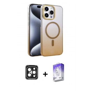 MARSİLYAN™- iPhone 15 Pro Max Kılıf Ahenk Doku Özel Seri - Siyah Bilvis 5in1 3D Magic Cam Ekran Koruyucu + PVD Metal Kamera Lens - SH