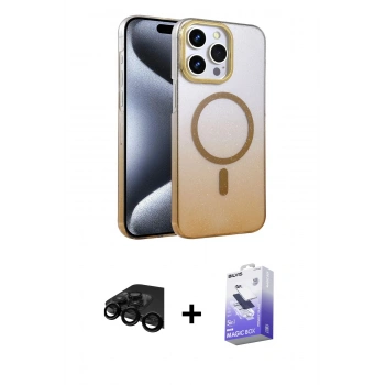 MARSİLYAN™- iPhone 15 Pro Max Kılıf Ahenk Doku Özel Seri - Siyah Bilvis 5in1 5D Magic Hayalet Cam Ekran Koruyucu + Raze Metal Kamera Lens - SH