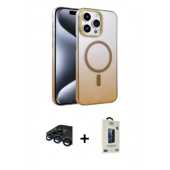 MARSİLYAN™- iPhone 15 Pro Max Kılıf Ahenk Doku Özel Seri - Siyah Bilvis Hayalet Cam Ekran Koruyucu + Raze Metal Kamera Lens - LT