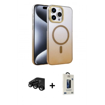 MARSİLYAN™- iPhone 15 Pro Max Kılıf Ahenk Doku Özel Seri - Siyah Bilvis Hayalet Cam Ekran Koruyucu + Raze Metal Kamera Lens - SH