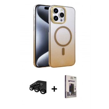MARSİLYAN™- iPhone 15 Pro Max Kılıf Ahenk Doku Özel Seri - Siyah Bilvis Hayalet Cam Ekran Koruyucu + Raze Metal Kamera Lens - SH