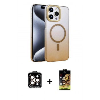 MARSİLYAN™- iPhone 15 Pro Max Kılıf Ahenk Doku Özel Seri - Siyah Buffer Cam Ekran Koruyucu + PVD Metal Kamera Lens - TU