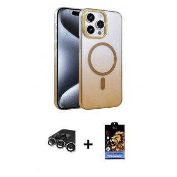 MARSİLYAN™- iPhone 15 Pro Max Kılıf Ahenk Doku Özel Seri - Siyah Buffer Hayalet Cam Ekran Koruyucu + Raze Metal Kamera Lens - GS