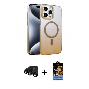 MARSİLYAN™- iPhone 15 Pro Max Kılıf Ahenk Doku Özel Seri - Siyah Buffer Hayalet Cam Ekran Koruyucu + Raze Metal Kamera Lens - SH