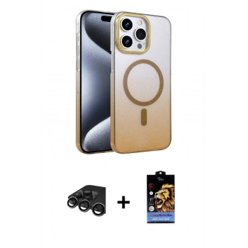 MARSİLYAN™- iPhone 15 Pro Max Kılıf Ahenk Doku Özel Seri - Siyah Buffer Hayalet Cam Ekran Koruyucu + Raze Metal Kamera Lens - TMGI