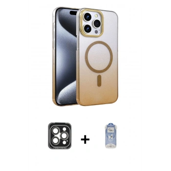 MARSİLYAN™- iPhone 15 Pro Max Kılıf Ahenk Doku Özel Seri - Siyah Joko Magic 5D Cam + PVD Metal Kamera Lens - GI