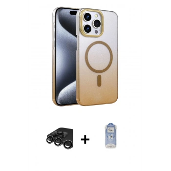MARSİLYAN™- iPhone 15 Pro Max Kılıf Ahenk Doku Özel Seri - Siyah Joko Magic 5D Cam + Raze Metal Kamera Lens - TMGI