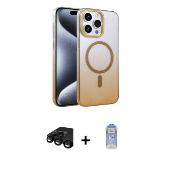 MARSİLYAN™- iPhone 15 Pro Max Kılıf Ahenk Doku Özel Seri - Siyah Joko Magic 5D Cam + Raze Metal Kamera Lens - SH