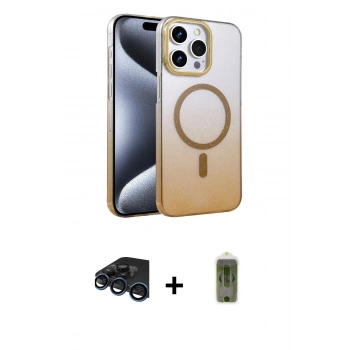 MARSİLYAN™- iPhone 15 Pro Max Kılıf Ahenk Doku Özel Seri - Siyah Joko Magic 5D Hayalet Cam + Raze Metal Kamera Lens - LT