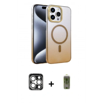 MARSİLYAN™- iPhone 15 Pro Max Kılıf Ahenk Doku Özel Seri - Siyah Joko Magic 5D Hayalet Cam + PVD Metal Kamera Lens - GS