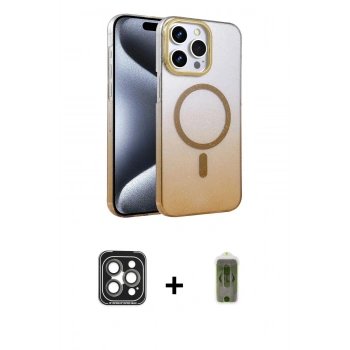 MARSİLYAN™- iPhone 15 Pro Max Kılıf Ahenk Doku Özel Seri - Siyah Joko Magic 5D Hayalet Cam + PVD Metal Kamera Lens - GI