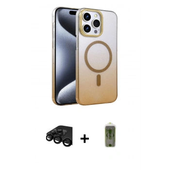 MARSİLYAN™- iPhone 15 Pro Max Kılıf Ahenk Doku Özel Seri - Siyah Joko Magic 5D Hayalet Cam + Raze Metal Kamera Lens - SH