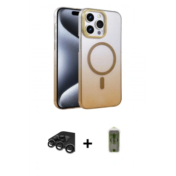 MARSİLYAN™- iPhone 15 Pro Max Kılıf Ahenk Doku Özel Seri - Siyah Joko Magic 5D Hayalet Cam + Raze Metal Kamera Lens - TMGI