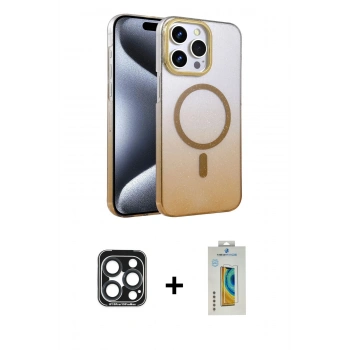 MARSİLYAN™- iPhone 15 Pro Max Kılıf Ahenk Doku Özel Seri - Siyah Polymer Nano Ekran Koruyucu + PVD Metal Kamera Lens - LT