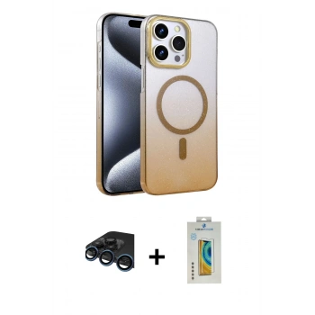 MARSİLYAN™- iPhone 15 Pro Max Kılıf Ahenk Doku Özel Seri - Siyah Polymer Nano Ekran Koruyucu + Raze Metal Kamera Lens - LT