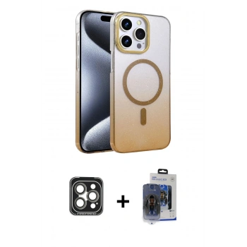 MARSİLYAN™- iPhone 15 Pro Max Kılıf Ahenk Doku Özel Seri - Siyah Vanessa Magic Cam + PVD Metal Kamera Lens - GI