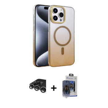 MARSİLYAN™- iPhone 15 Pro Max Kılıf Ahenk Doku Özel Seri - Siyah Vanessa Magic Cam + Raze Metal Kamera Lens - GS