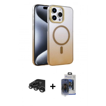 MARSİLYAN™- iPhone 15 Pro Max Kılıf Ahenk Doku Özel Seri - Siyah Vanessa Magic Cam + Raze Metal Kamera Lens - TMGI