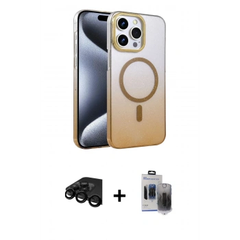 MARSİLYAN™- iPhone 15 Pro Max Kılıf Ahenk Doku Özel Seri - Siyah Vanessa Magic Hayalet Cam + Raze Metal Kamera Lens - SH