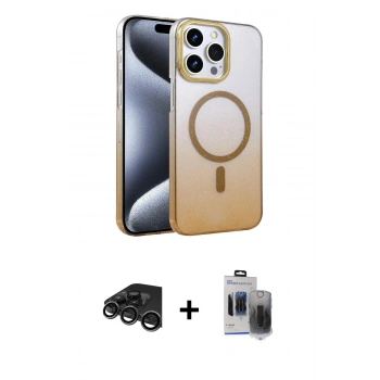 MARSİLYAN™- iPhone 15 Pro Max Kılıf Ahenk Doku Özel Seri - Siyah Vanessa Magic Hayalet Cam + Raze Metal Kamera Lens - TMGI