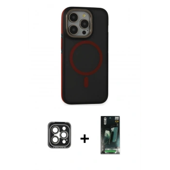 MARSİLYAN™- iPhone 15 Pro Max Kılıf Ahenk Form Serisi - Şeffaf 360 Full Body Arka Koruyucu + PVD Metal Kamera Lens - GI