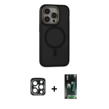 MARSİLYAN™- iPhone 15 Pro Max Kılıf Ahenk Form Serisi - Şeffaf 360 Full Body Arka Koruyucu + PVD Metal Kamera Lens - LT