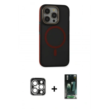 MARSİLYAN™- iPhone 15 Pro Max Kılıf Ahenk Form Serisi - Şeffaf 360 Full Body Arka Koruyucu + PVD Metal Kamera Lens - GS
