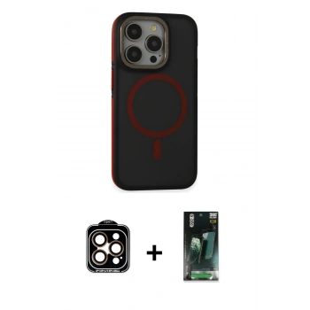 MARSİLYAN™- iPhone 15 Pro Max Kılıf Ahenk Form Serisi - Şeffaf 360 Full Body Arka Koruyucu + PVD Metal Kamera Lens - TU