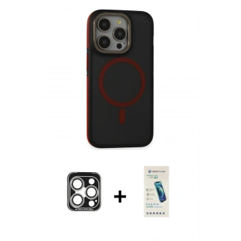 MARSİLYAN™- iPhone 15 Pro Max Kılıf Ahenk Form Serisi - Şeffaf Pasifik Cam Ekran Koruyucu + PVD Metal Kamera Lens - GS