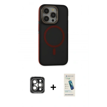 MARSİLYAN™- iPhone 15 Pro Max Kılıf Ahenk Form Serisi - Şeffaf Pasifik Cam Ekran Koruyucu + PVD Metal Kamera Lens - GI