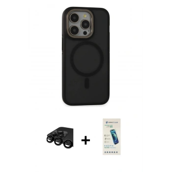 MARSİLYAN™- iPhone 15 Pro Max Kılıf Ahenk Form Serisi - Şeffaf Pasifik Cam Ekran Koruyucu + Raze Metal Kamera Lens - SH