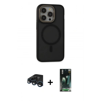 MARSİLYAN™- iPhone 15 Pro Max Kılıf Ahenk Form Serisi - Siyah 360 Mat Full Body Arka Koruyucu + Raze Metal Kamera Lens - LT