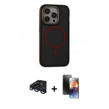 MARSİLYAN™- iPhone 15 Pro Max Kılıf Ahenk Form Serisi - Siyah 3D Antistatik Mat Seramik Nano Ekran Koruyucu + Raze Metal Kamera Lens - LT