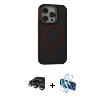MARSİLYAN™- iPhone 15 Pro Max Kılıf Ahenk Form Serisi - Siyah 3D Antistatik Seramik Nano Ekran Koruyucu + Raze Metal Kamera Lens - GS