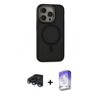 MARSİLYAN™- iPhone 15 Pro Max Kılıf Ahenk Form Serisi - Siyah Bilvis 5in1 3D Magic Cam Ekran Koruyucu + Raze Metal Kamera Lens - LT