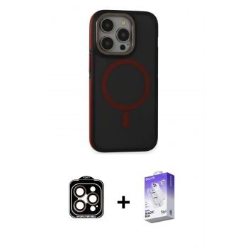 MARSİLYAN™- iPhone 15 Pro Max Kılıf Ahenk Form Serisi - Siyah Bilvis 5in1 3D Magic Cam Ekran Koruyucu + PVD Metal Kamera Lens - TU