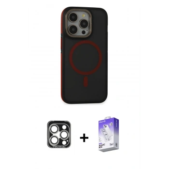 MARSİLYAN™- iPhone 15 Pro Max Kılıf Ahenk Form Serisi - Siyah Bilvis 5in1 3D Magic Cam Ekran Koruyucu + PVD Metal Kamera Lens - GS