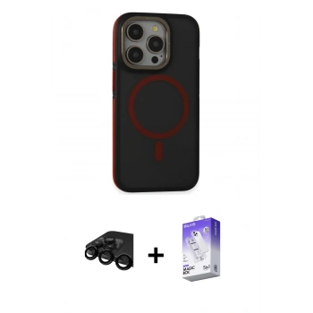 MARSİLYAN™- iPhone 15 Pro Max Kılıf Ahenk Form Serisi - Siyah Bilvis 5in1 3D Magic Cam Ekran Koruyucu + Raze Metal Kamera Lens - SH