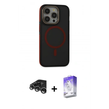 MARSİLYAN™- iPhone 15 Pro Max Kılıf Ahenk Form Serisi - Siyah Bilvis 5in1 3D Magic Cam Ekran Koruyucu + Raze Metal Kamera Lens - GS