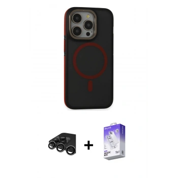 MARSİLYAN™- iPhone 15 Pro Max Kılıf Ahenk Form Serisi - Siyah Bilvis 5in1 3D Magic Cam Ekran Koruyucu + Raze Metal Kamera Lens - TMGI