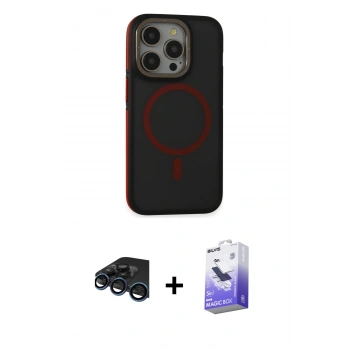 MARSİLYAN™- iPhone 15 Pro Max Kılıf Ahenk Form Serisi - Siyah Bilvis 5in1 5D Magic Hayalet Cam Ekran Koruyucu + Raze Metal Kamera Lens - LT
