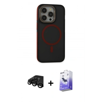 MARSİLYAN™- iPhone 15 Pro Max Kılıf Ahenk Form Serisi - Siyah Bilvis 5in1 5D Magic Hayalet Cam Ekran Koruyucu + Raze Metal Kamera Lens - SH