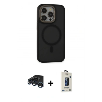 MARSİLYAN™- iPhone 15 Pro Max Kılıf Ahenk Form Serisi - Siyah Bilvis Hayalet Cam Ekran Koruyucu + Raze Metal Kamera Lens - LT