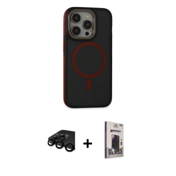 MARSİLYAN™- iPhone 15 Pro Max Kılıf Ahenk Form Serisi - Siyah Bilvis Hayalet Cam Ekran Koruyucu + Raze Metal Kamera Lens - SH
