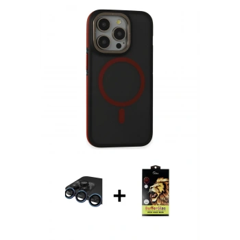 MARSİLYAN™- iPhone 15 Pro Max Kılıf Ahenk Form Serisi - Siyah Buffer Cam Ekran Koruyucu + Raze Metal Kamera Lens - LT