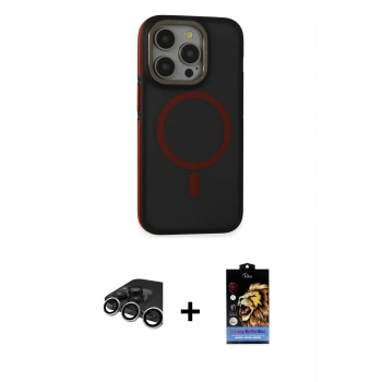 MARSİLYAN™- iPhone 15 Pro Max Kılıf Ahenk Form Serisi - Siyah Buffer Hayalet Cam Ekran Koruyucu + Raze Metal Kamera Lens - GS