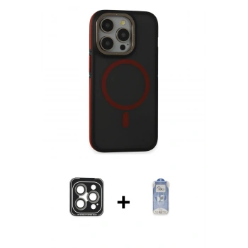 MARSİLYAN™- iPhone 15 Pro Max Kılıf Ahenk Form Serisi - Siyah Joko Magic 5D Cam + PVD Metal Kamera Lens - GI