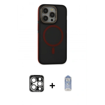 MARSİLYAN™- iPhone 15 Pro Max Kılıf Ahenk Form Serisi - Siyah Joko Magic 5D Cam + PVD Metal Kamera Lens - GS